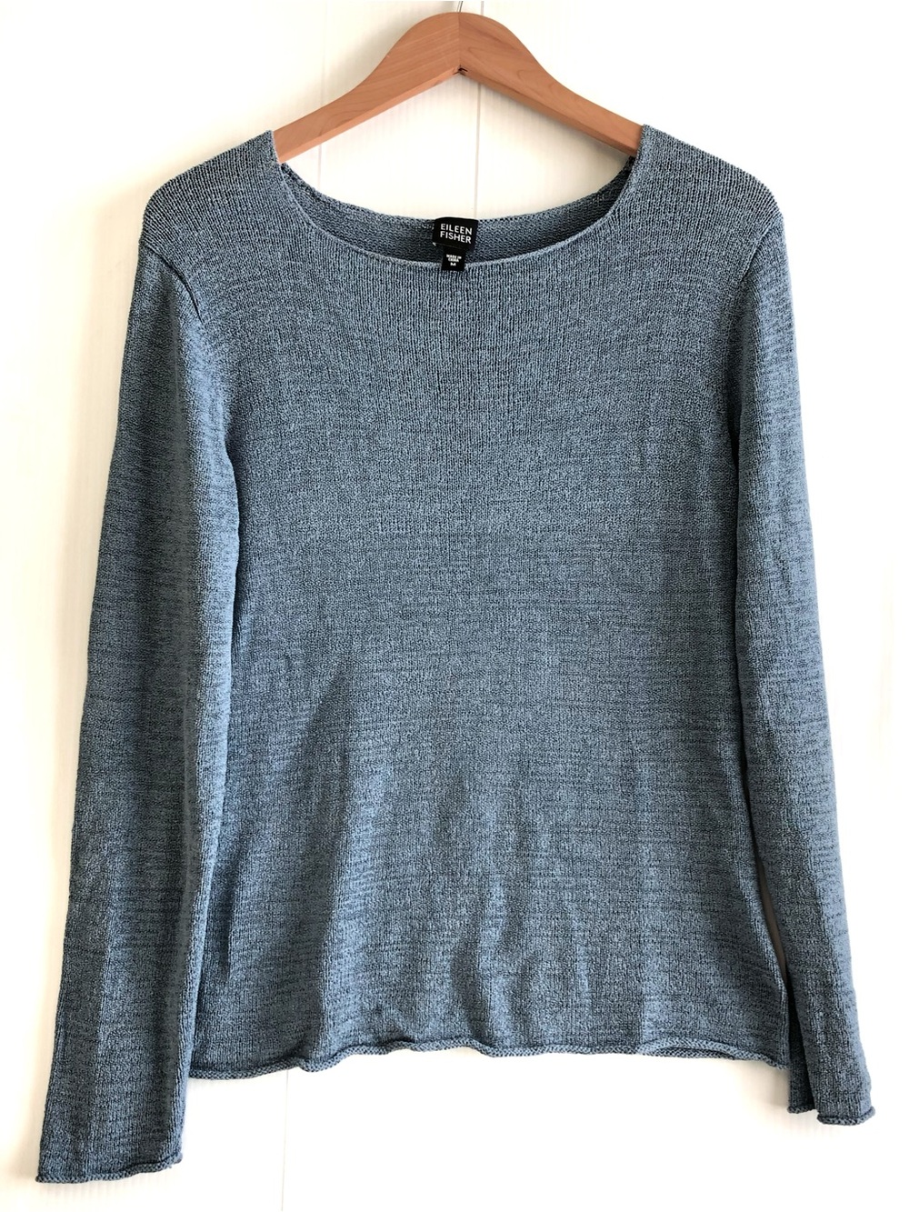 Eileen Fisher Slate Blue Lightweight silk and nylon blend Crewneck Sweater